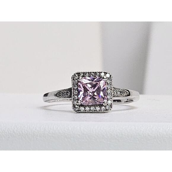 925 Sterling Silver Rings (2) Pink CZ Halo Size 9 - & Faux Opal & CZ Size 9.25 - Picture 2 of 13